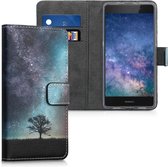 kwmobile telefoonhoesje voor Huawei P8 Lite (2015) - Hoesje met pasjeshouder in blauw / grijs / zwart - Sterrenstelsel en Boom design