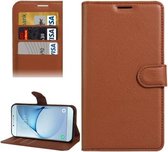 Voor Galaxy A8 (2016) / A810 Litchi Texture Horizontale Flip PU lederen tas met houder & kaartsleuven & portemonnee (bruin)