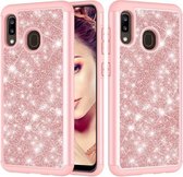 Glitter poeder contrast huid schokbestendig siliconen + pc beschermhoes voor Galaxy A20 / A30 (rose goud)