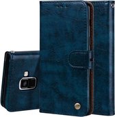 Voor Galaxy A8 (2018) Business Style Oil Wax Texture Horizontale Flip lederen tas met houder & kaartsleuven & portemonnee (blauw)