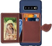 Leaf Magnetic Snap Litchi Texture TPU beschermhoes voor Galaxy S10, met kaartsleuven & houder & portemonnee (donkerblauw)