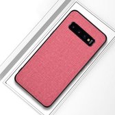 Schokbestendige stoffen textuur PC + TPU beschermhoes voor Galaxy S10 + (roze)