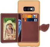Leaf Magnetic Snap Litchi Texture TPU beschermhoes voor Galaxy S10e, met kaartsleuven & houder & portemonnee (bruin)