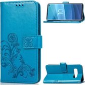Lucky Clover Pressed Flowers Pattern Leather Case voor Galaxy S10, met houder & kaartsleuven & portemonnee & draagriem (blauw)