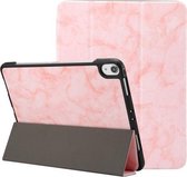 Horizontaal leren flip-hoesje met marmerstructuurpatroon voor iPad Pro 11 inch (2018), met drie-vouwbare houder en pennensleuf en slaap- / wekfunctie (roze)