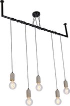 QAZQA cavoba hl - Industriele Grote hanglamp voor boven de eettafel | in eetkamer - 5 lichts - L 1240 mm - Grijs - Industrieel - Woonkamer | Slaapkamer | Keuken