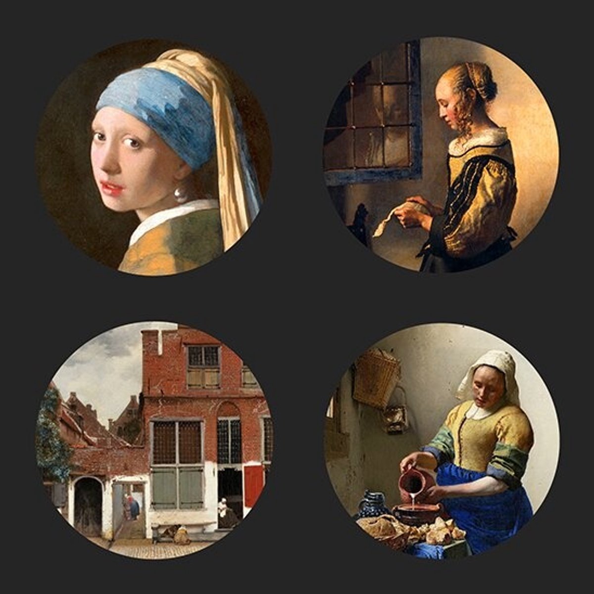 Vermeer - 4 Onzetters van glas - Inclusief houder