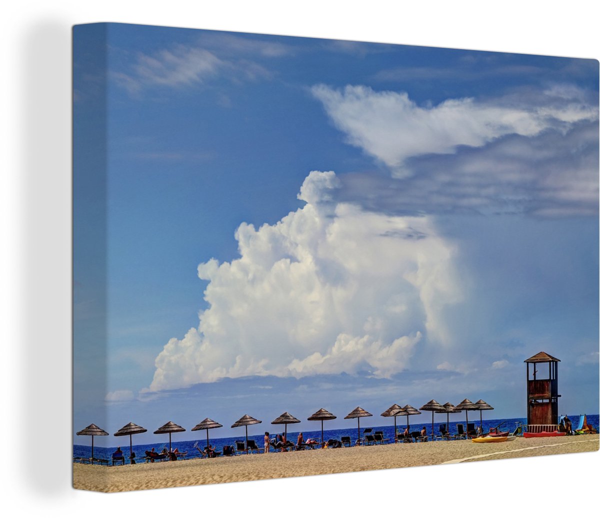 Canvas Schilderij Strand - Italië - Parasol - 60x40 cm - Wanddecoratie