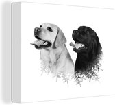 Canvas Schilderij Hond - Tak - Zwart - Wit - 120x90 cm - Wanddecoratie