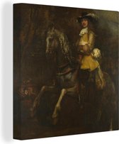 Canvas Schilderij Portret van een man te paard, mogelijk Frederick Rihel - Schilderij van Rembrandt van Rijn - 20x20 cm - Wanddecoratie