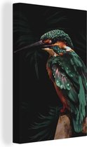 Canvas Schilderij IJsvogel - Tak - Kleurrijk - 40x60 cm - Wanddecoratie