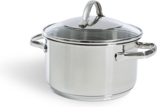 BK Essentials Pannenset 4-delig - 16/18/20cm -Zonder PFAS-vrije antikleeflaag - Pannenset inductie - Inductie kookpan - RVS pannenset - Ovenbestendig tot 230°C - Met glazen deksel - Zilver