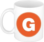 Mok / beker met de letter G oranje bedrukking voor het maken van een naam / woord - koffiebeker / koffiemok - namen beker