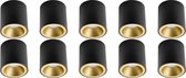 Opbouwspot 10 Pack - Primux Cliron Pro - GU10 Fitting - Opbouw Rond - Mat Zwart/Goud - Aluminium - Verdiept - Ø90mm