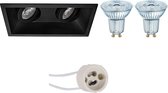 OSRAM - LED Spot Set - Parathom PAR16 927 36D - Primux Zano Pro - GU10 Fitting - Dimbaar - Inbouw Rechthoek Dubbel - Mat Zwart - 5.5W - Warm Wit 2700K - Kantelbaar - 185x93mm