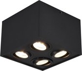 LED Plafondspot - Trinon Bisqy - GU10 Fitting - 4-lichts - Vierkant - Mat Zwart - Aluminium