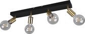 LED Plafondspot - Trinon Zuncka - E27 Fitting - 4-lichts - Rechthoek - Mat Zwart/Goud - Aluminium