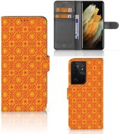 Wallet Book Case Geschikt voor Samsung Galaxy S21 Ultra Telefoonhoesje Batik Orange