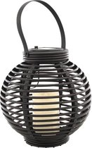 Buiten/tuin zwarte rotan lampionnen/hanglantaarns 20 cm solar buiten tuinverlichting
