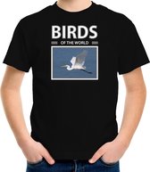 Dieren foto t-shirt Zilverreiger vogel - zwart - kinderen - birds of the world - cadeau shirt vogel liefhebber M (134-140)