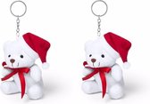 Set van 4x stuks sleutelhanger witte mini knuffel kerst beer 10 cm - Dieren knuffel cadeaus artikelen voor kinderen