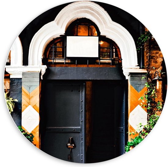 Forex Wandcirkel - Zwarte Deuren - 60x60cm Foto op Wandcirkel (met ophangsysteem)