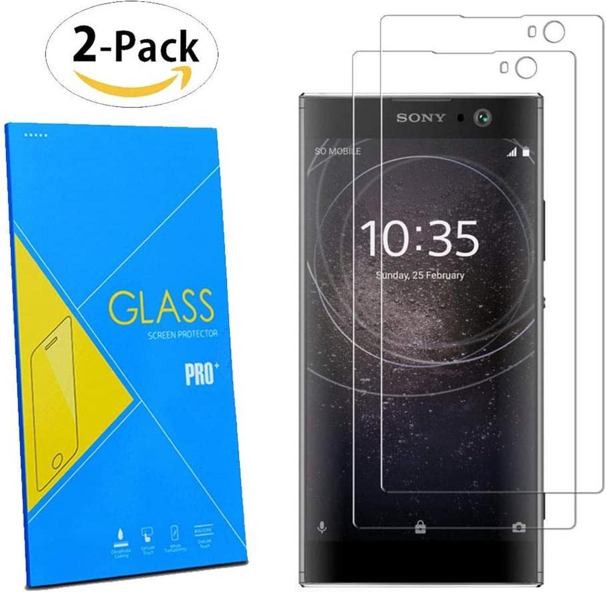 Screenprotector Glas - Tempered Glass Screen Protector Geschikt voor: Sony Xperia XA2 - - 2x