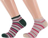 Sarlini Fashion Dames Low Sneakersok Stripes Pink | 2-Pack | Maat 36-41