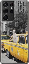 Samsung Galaxy S21 Ultra siliconen hoesje - Lama in taxi - Soft Case Telefoonhoesje - Grijs - Print