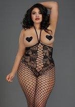 Queen Size Open-Cup Bodystocking - Black