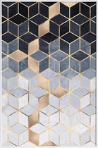 JUNIQE - Poster met kunststof lijst Soft Blue Gradient Cubes -60x90