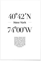 JUNIQE - Poster Coördinaten New York -30x45 /Wit & Zwart