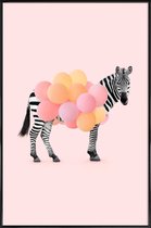 JUNIQE - Poster in kunststof lijst Zebra Balloon -20x30 /Roze