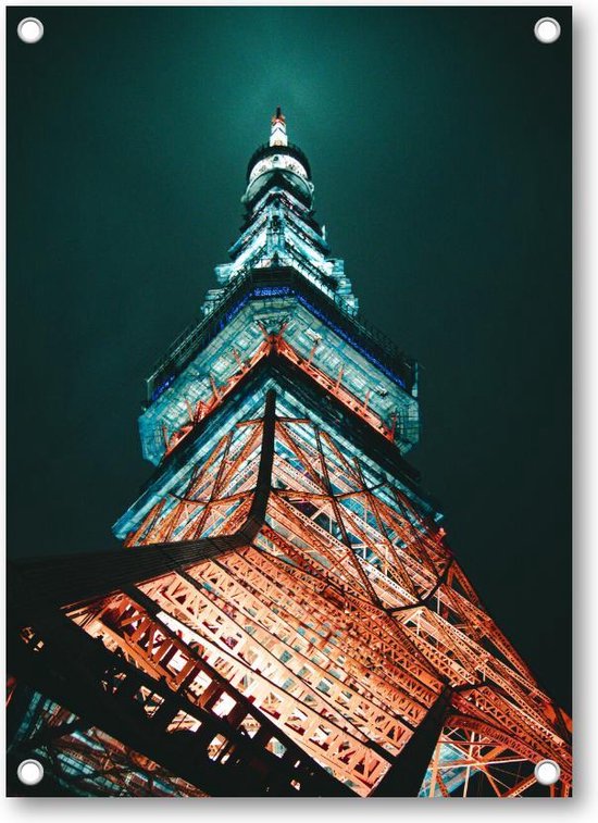 Tokiotoren (Tokyo Tower) at Night - Low Angle - Tuinposter 50x70 - Wanddecoratie -
