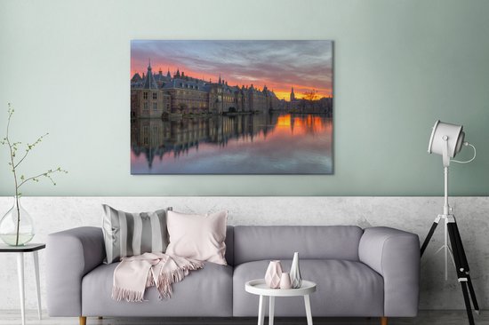 Beau ciel orange au dessus de la Haye Toile 140x90 cm - Tirage photo sur toile (Décoration murale salon / chambre)