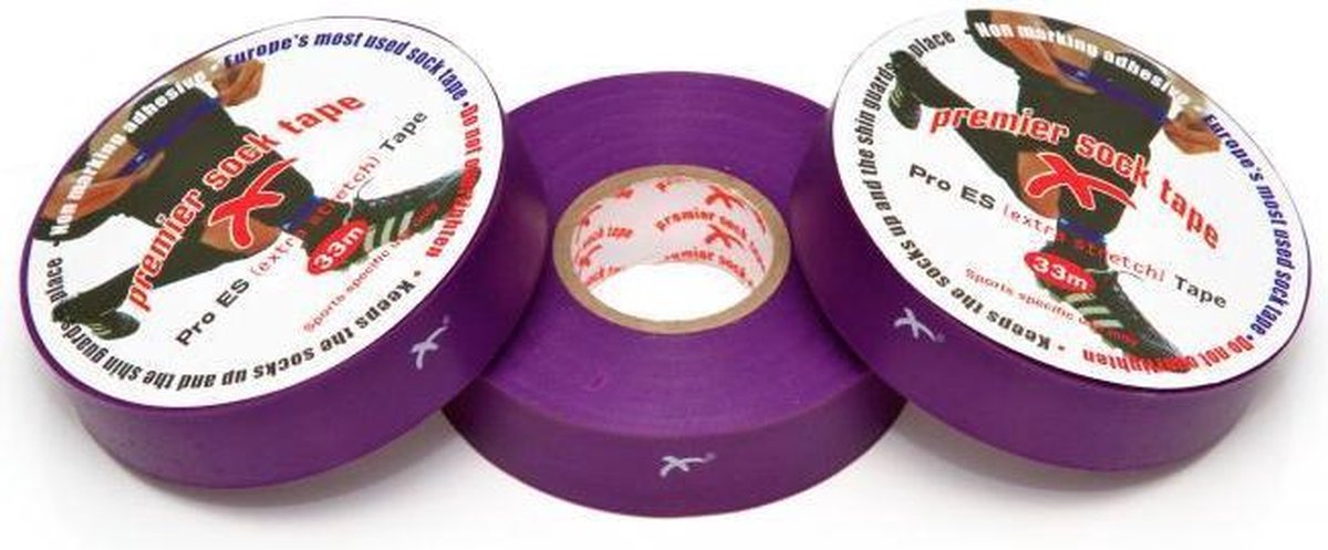 Premier Socktape - Voetbalsokken - Sokophouders - Voetbal Tape - Sokkentape - Kousentape - 33m x 19mm - Paars