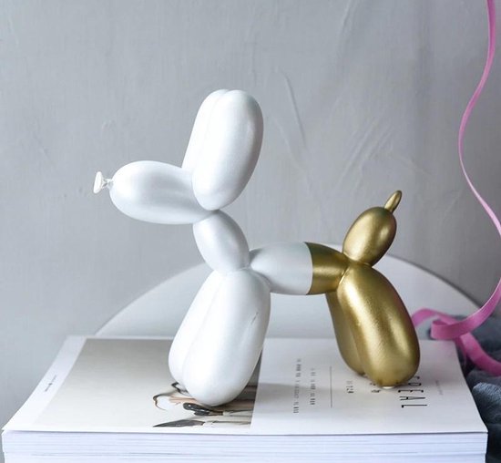 BaykaDecor Unieke Beeld Ballon Hond - Jeff Koons replica Balloon Dog - Grappige Versiering - Kinderkamer Decoratie - Goud Wit 20cm