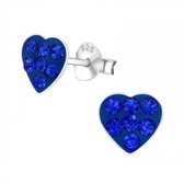 Oorbellen meisje | Zilveren kinderoorbellen | Zilveren oorstekers, blauw hart met kristallen