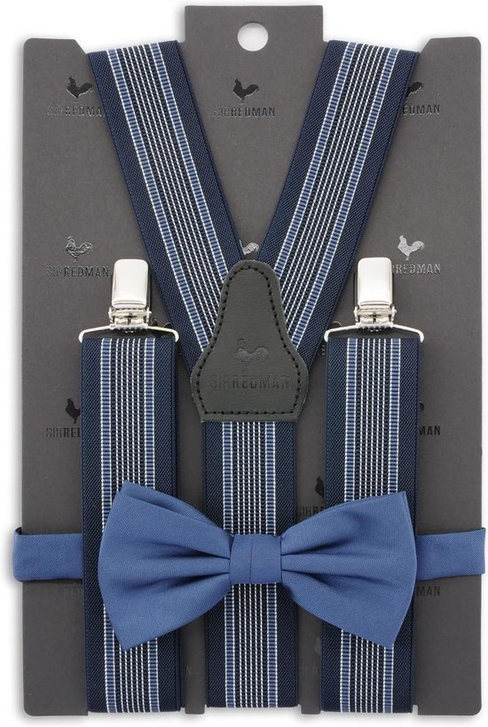 Sir Redman - Bretels met strik - bretels combi pack James Wyatt blauw - blauw / wit