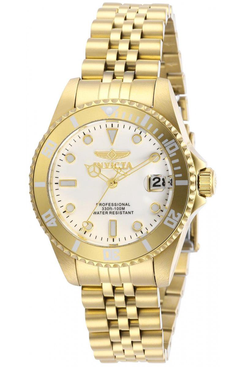 Invicta Pro Diver 29192 Dames Horloge - Waterdicht - Analoog - Quartz Uurwerk - Roestvrij Staal met witte Wijzerplaat - 34mm