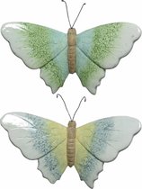 Set van 2x stuks tuindecoratie muur/wand vlinders van keramiek. Formaat per stuk: 17 x 60 cm - 2 kleuren combinaties
