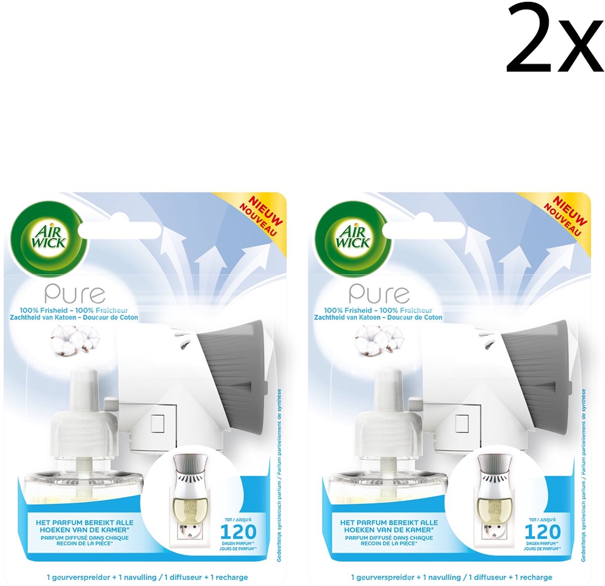 Air Wick Elektrische Geurverspreider Luchtverfrisser - Pure Zachtheid van Katoen - Starterkit 19ml x2