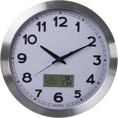 Aluminium Wandklok Met Lcd-Display En Thermometer, Hygrometer & Weersvoorspelling - Ø 35 Cm