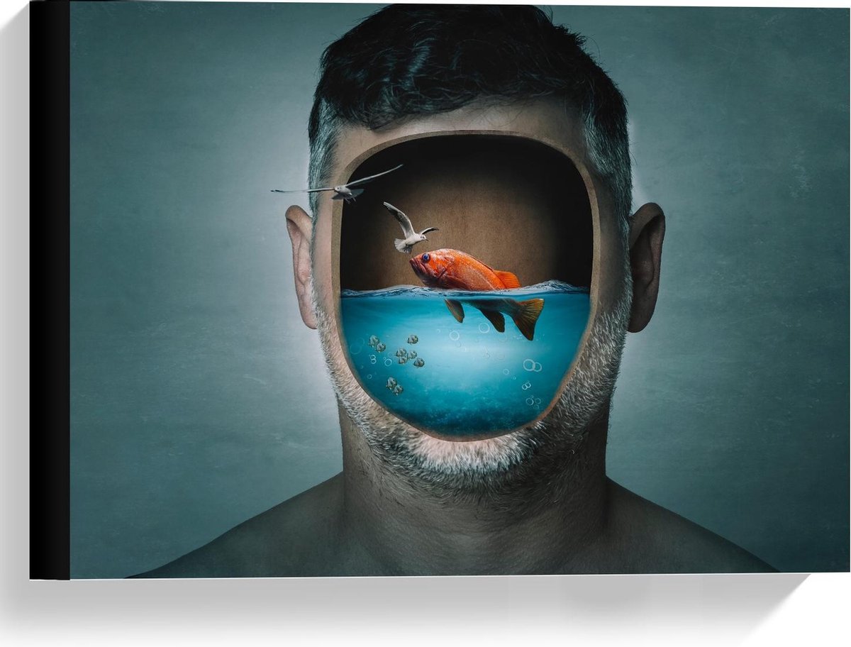 Canvas - Aquarium Hoofd van Man - 40x30cm Foto op Canvas Schilderij (Wanddecoratie op Canvas)