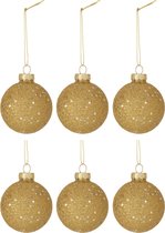 The perfect piece Doos Van 6 Kerstballen Sterretjes Glas Goud Small