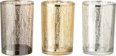 J-Line Theelichthouder Graanmotief Glas Zilver/Goud/Grijs Large Assortiment Van 3