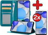 Samsung A42 Hoesje Book Case Met 2x Screenprotector - Samsung Galaxy A42 Hoesje Wallet Case Portemonnee Hoes Cover - Turquoise