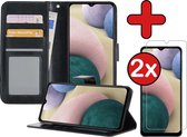 Hoesje Geschikt voor Samsung A12 Hoesje Book Case Hoes Portemonnee Cover Walletcase Met 2x Screenprotector - Hoes Geschikt voor Samsung Galaxy A12 Hoes Bookcase Hoesje - Zwart