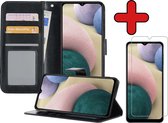 Hoesje Geschikt voor Samsung A12 Hoesje Book Case Hoes Portemonnee Cover Walletcase Met Screenprotector - Hoes Geschikt voor Samsung Galaxy A12 Hoes Bookcase Hoesje - Zwart