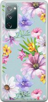 Samsung Galaxy S20 FE siliconen hoesje - Mint bloemen - Soft Case Telefoonhoesje - Blauw - Bloemen